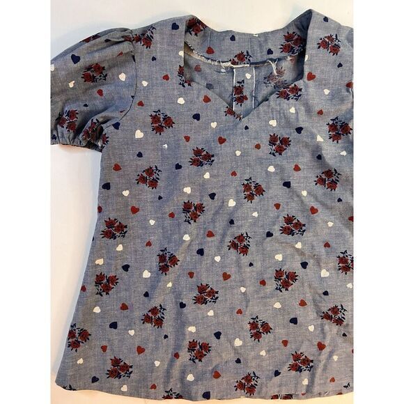 Tops - Vintage‎ Women's Top Size Small 1960s Homemade Blue Red White Hearts